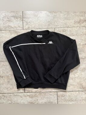 Kappa Black Crewneck Sweatshirt with White Logo and Stripe